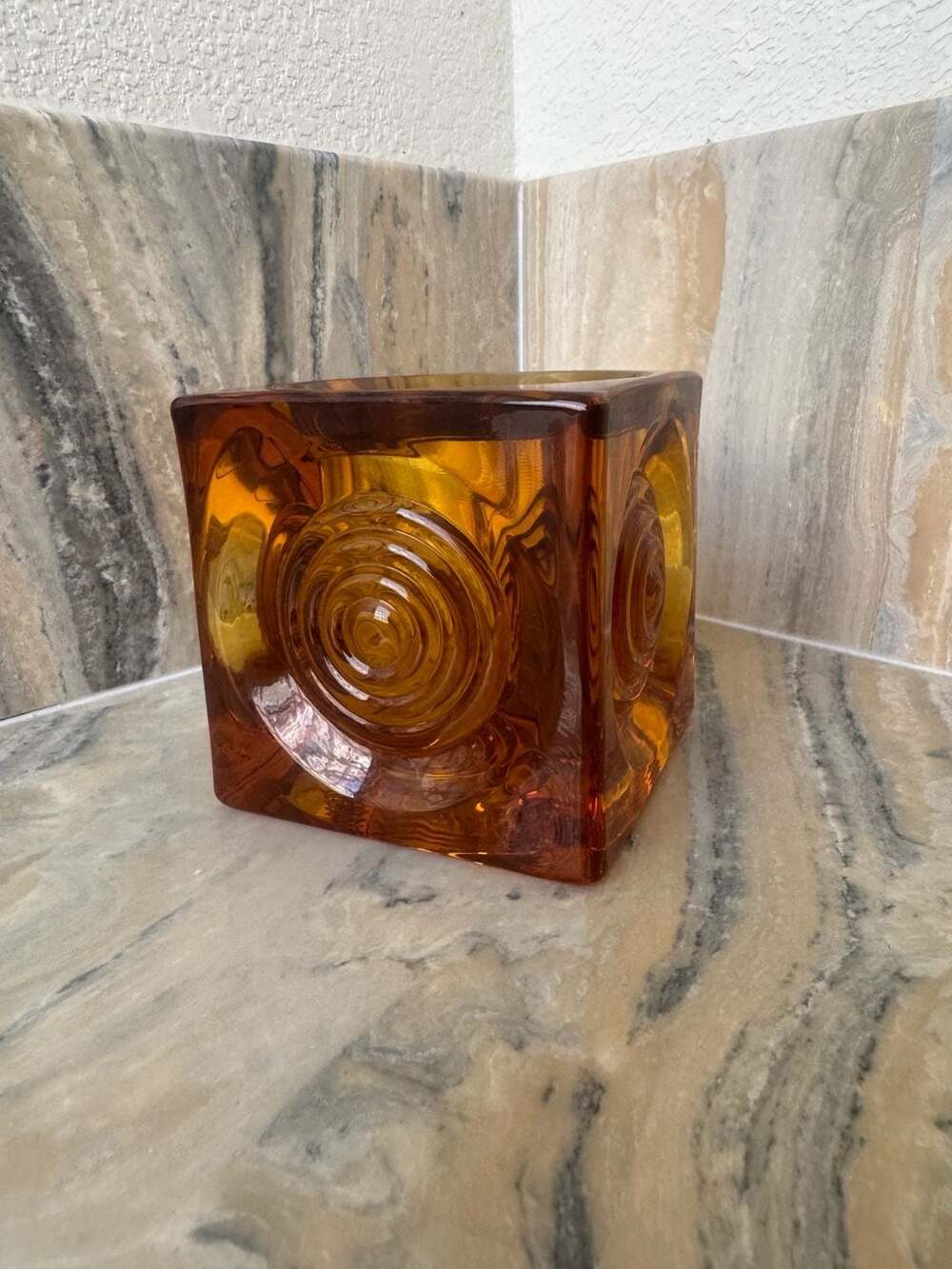 MCM Viking Glass Company Amber Glass Bullseye Cube